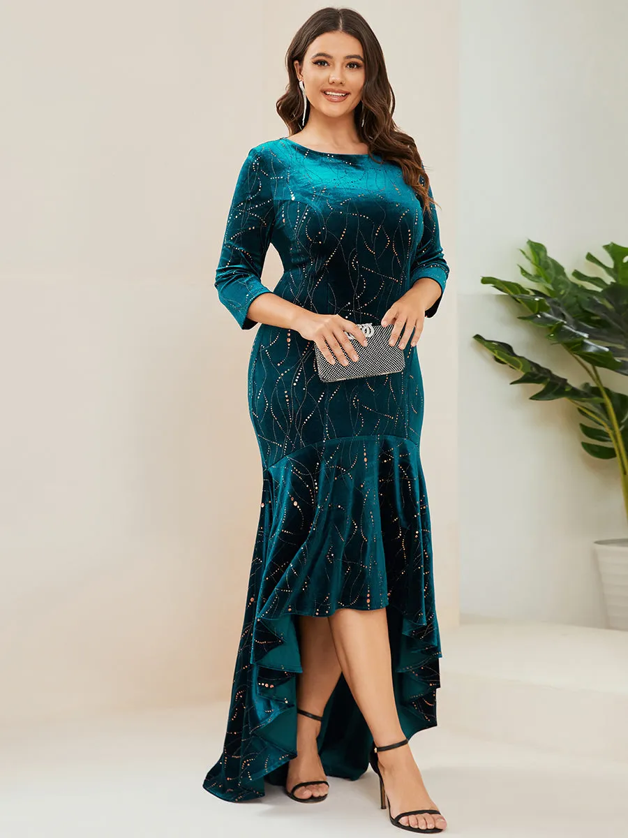 Elegant Plus Size Bodycon Wholesale High-Low Velvet Party Dress