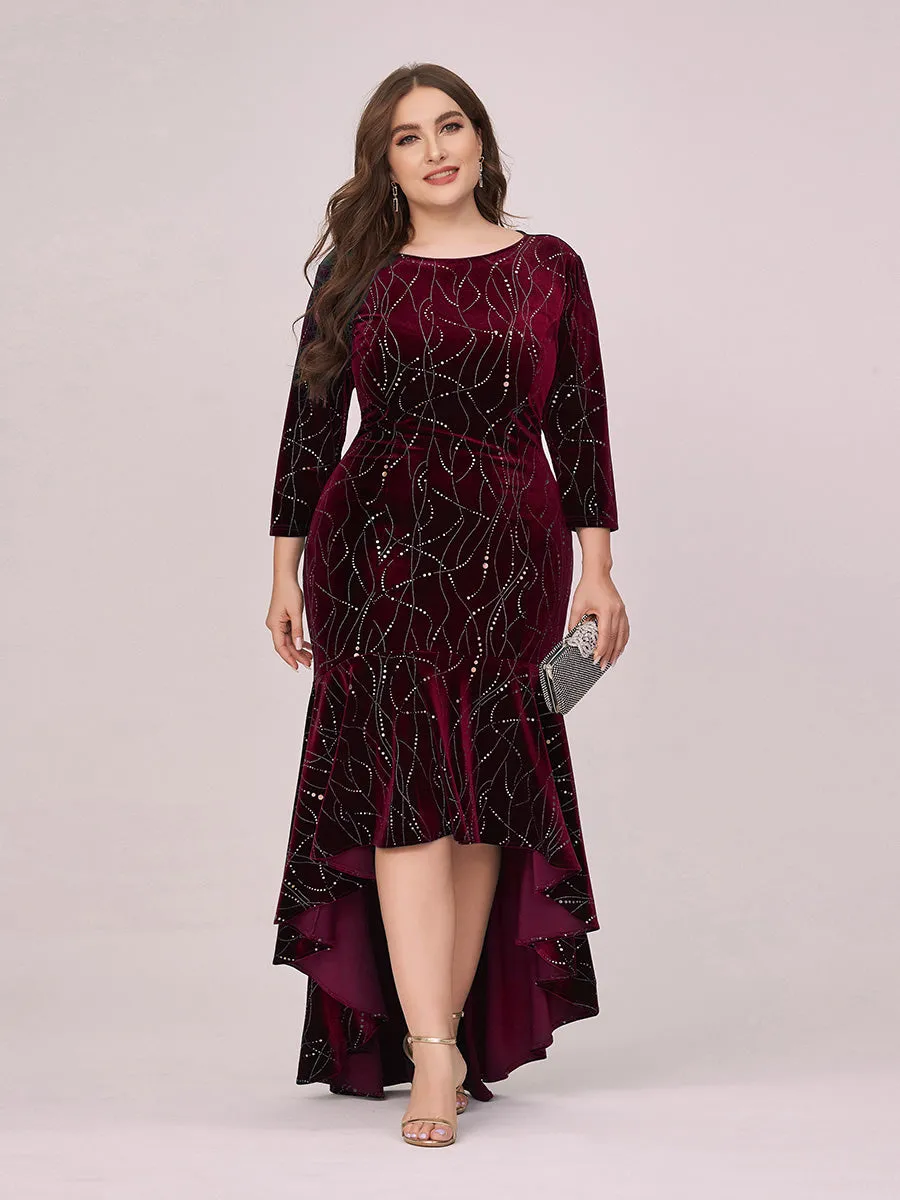 Elegant Plus Size Bodycon Wholesale High-Low Velvet Party Dress