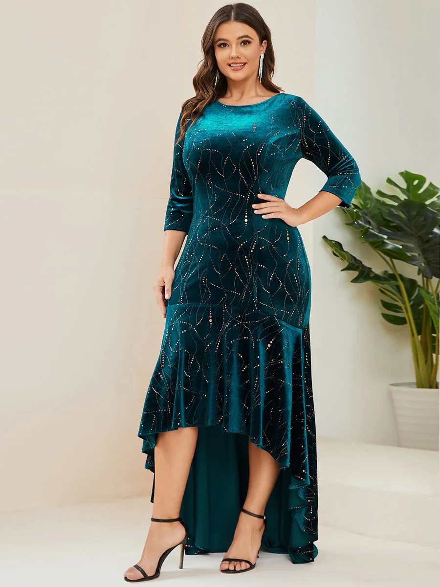 Elegant Plus Size Bodycon Wholesale High-Low Velvet Party Dress