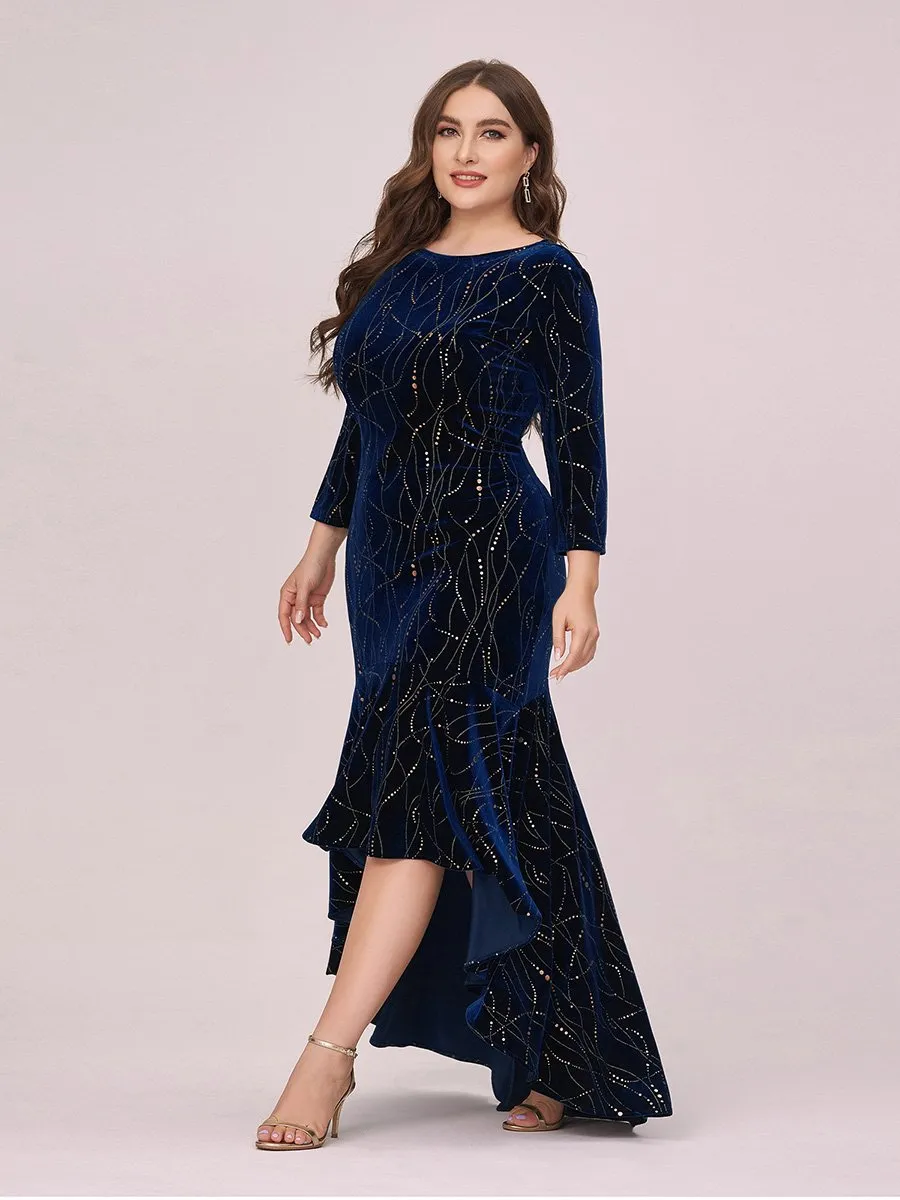 Elegant Plus Size Bodycon Wholesale High-Low Velvet Party Dress