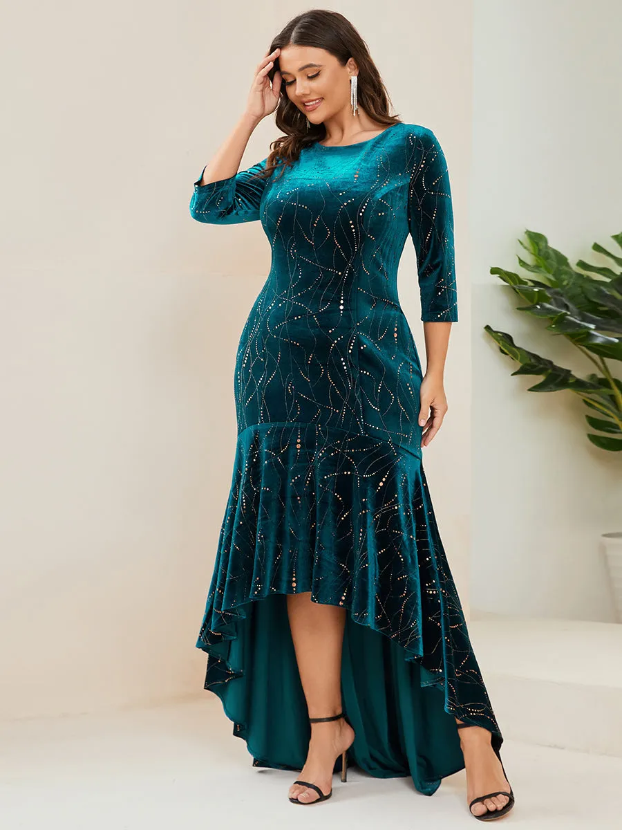 Elegant Plus Size Bodycon Wholesale High-Low Velvet Party Dress