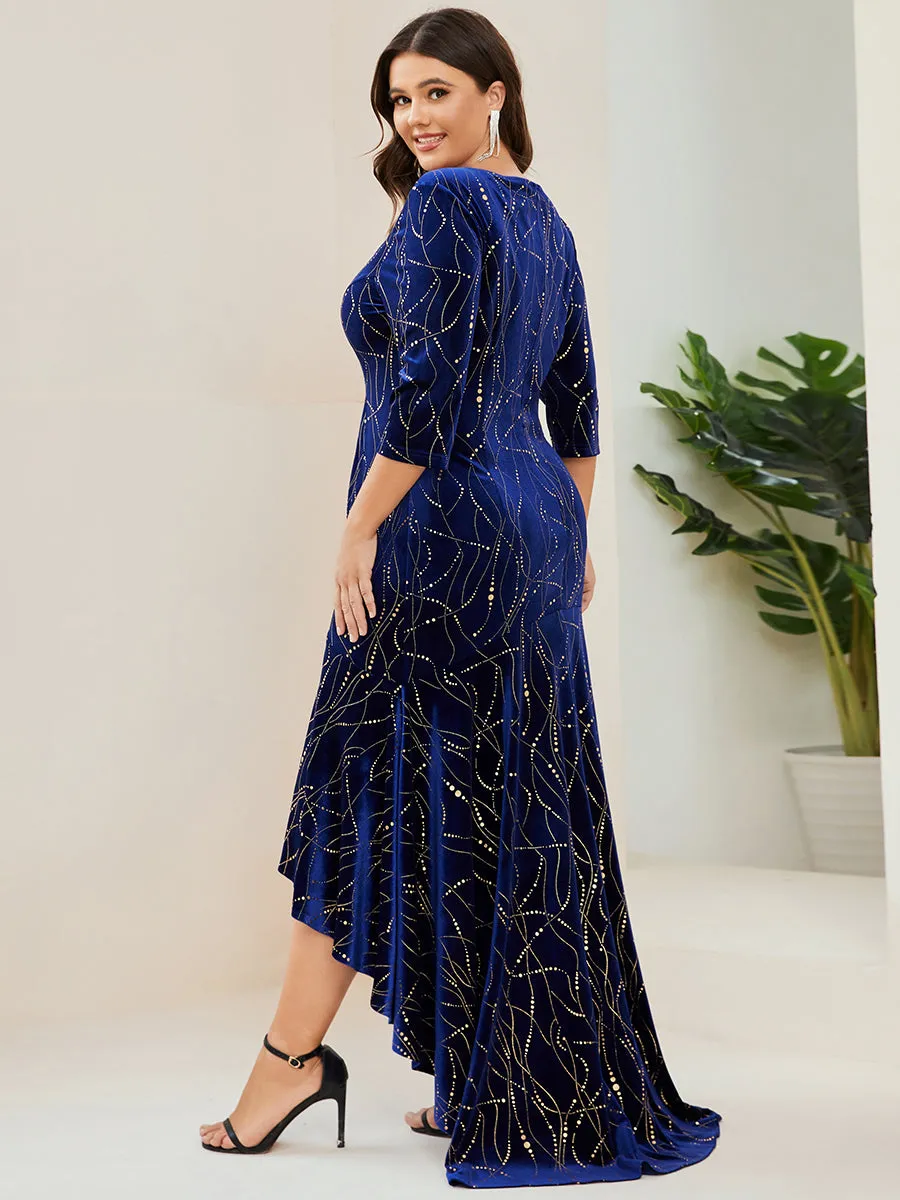 Elegant Plus Size Bodycon Wholesale High-Low Velvet Party Dress