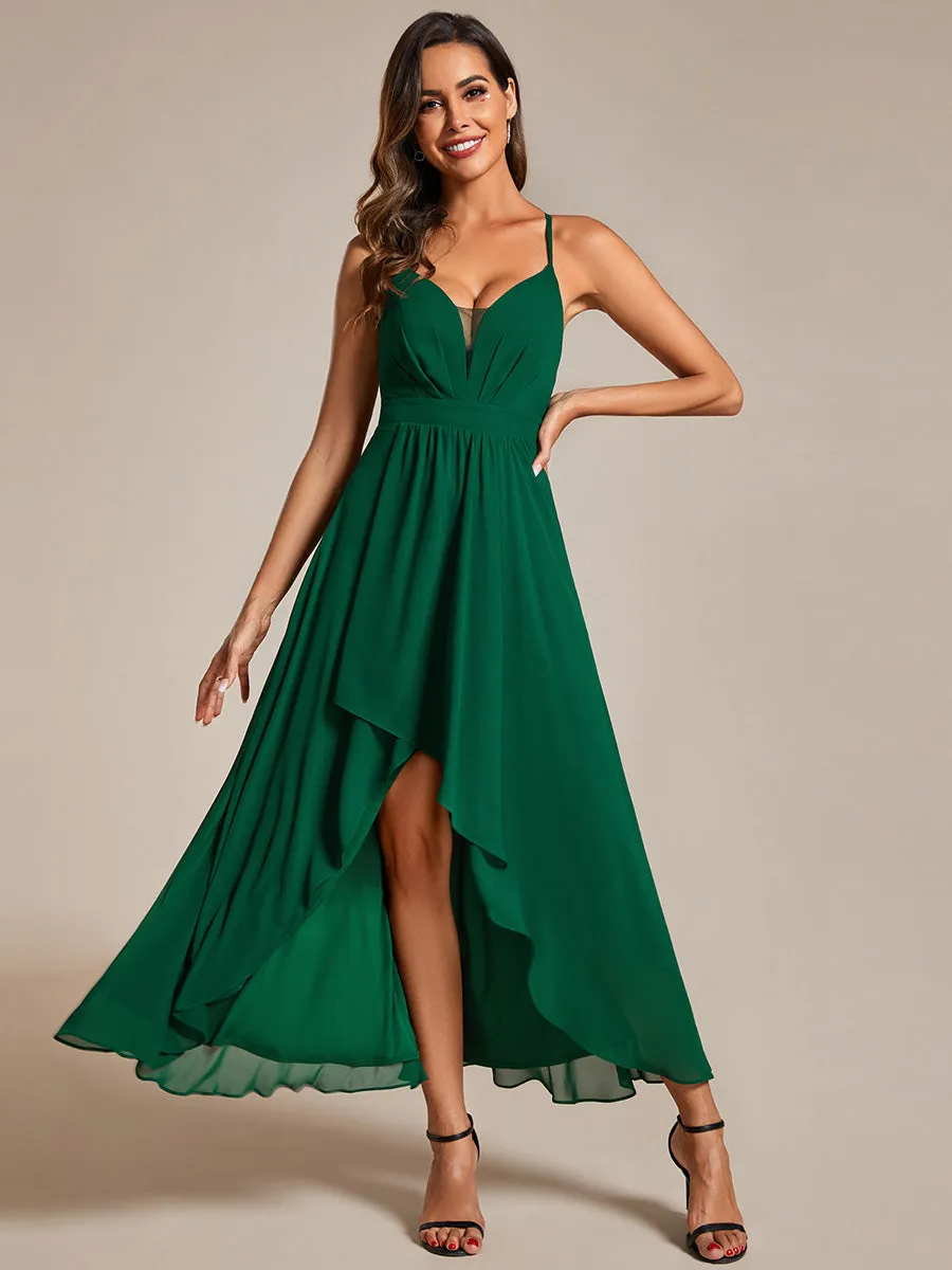 Elegant Spaghetti Straps Bandage Backless Asymmetrical Hem Chiffon Bridesmaid Dresses