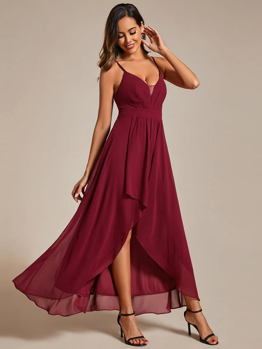 Elegant Spaghetti Straps Bandage Backless Asymmetrical Hem Chiffon Bridesmaid Dresses