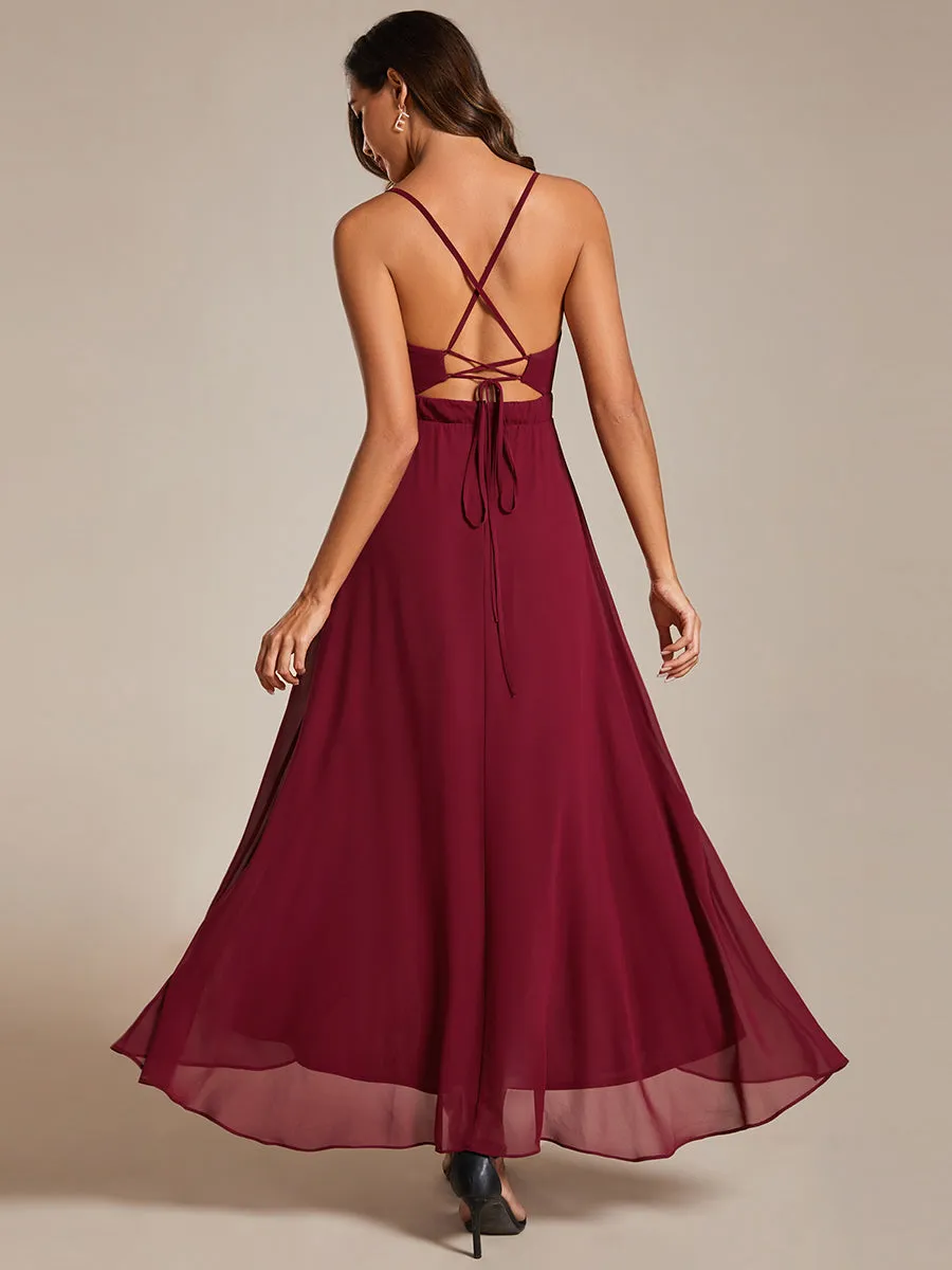 Elegant Spaghetti Straps Bandage Backless Asymmetrical Hem Chiffon Bridesmaid Dresses