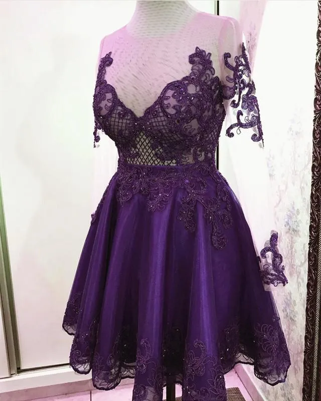 Elegant Tulle Homecoming Dresses Lace Long Sleeves