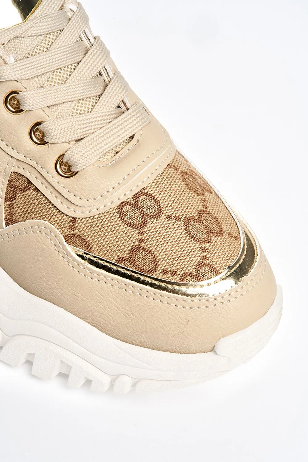 Elle Chunky Sole Logo Trainer in Nude / White Sole