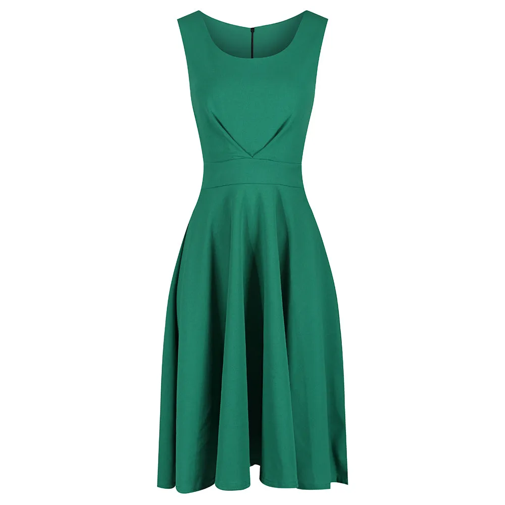 Emerald Green Pleated Swing Dress