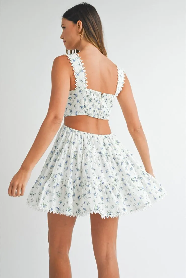 Emily Cut-Out Tiered Mini Sundress - Blue Floral