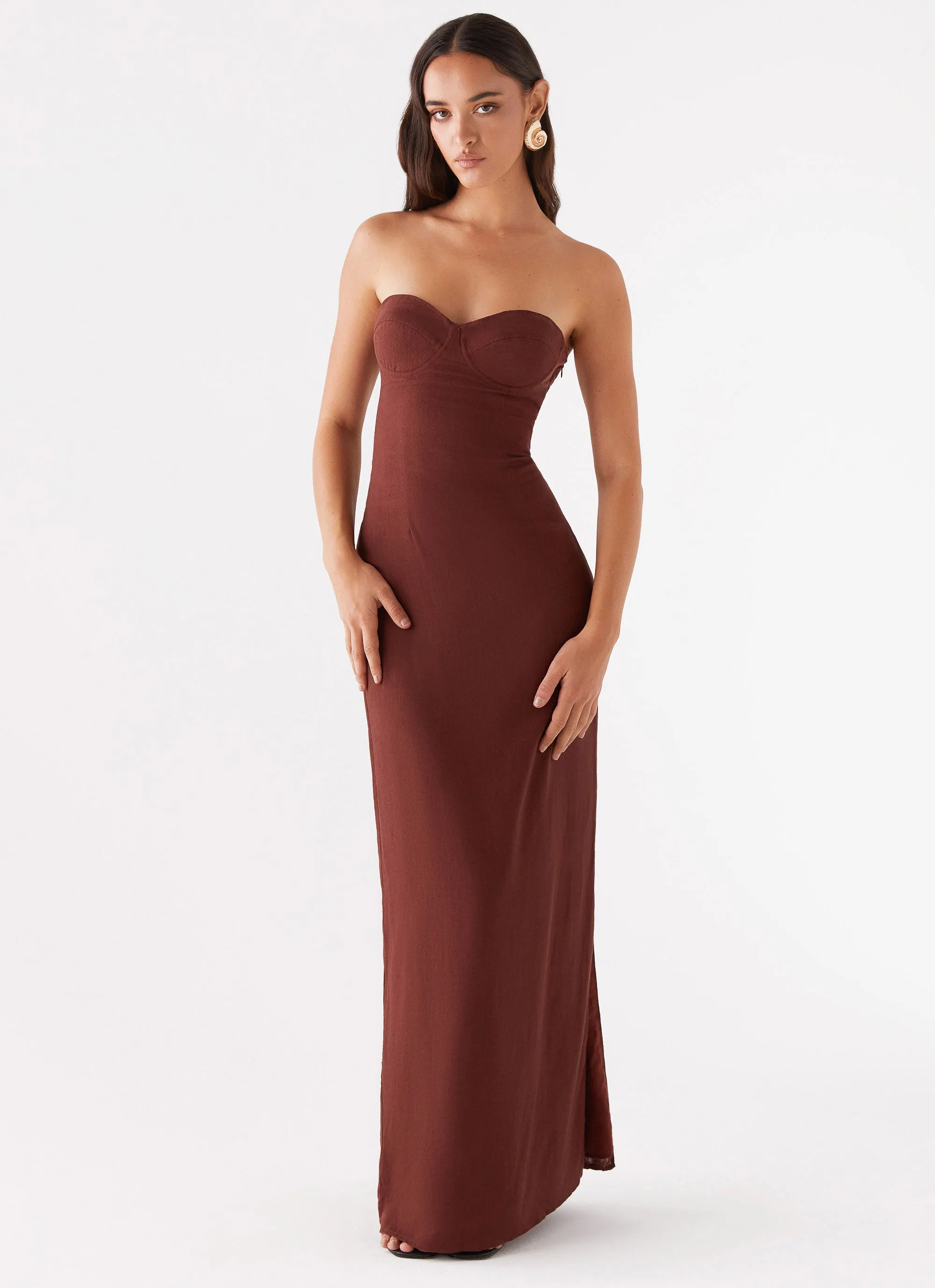 Esra Strapless Maxi Dress - Chocolate