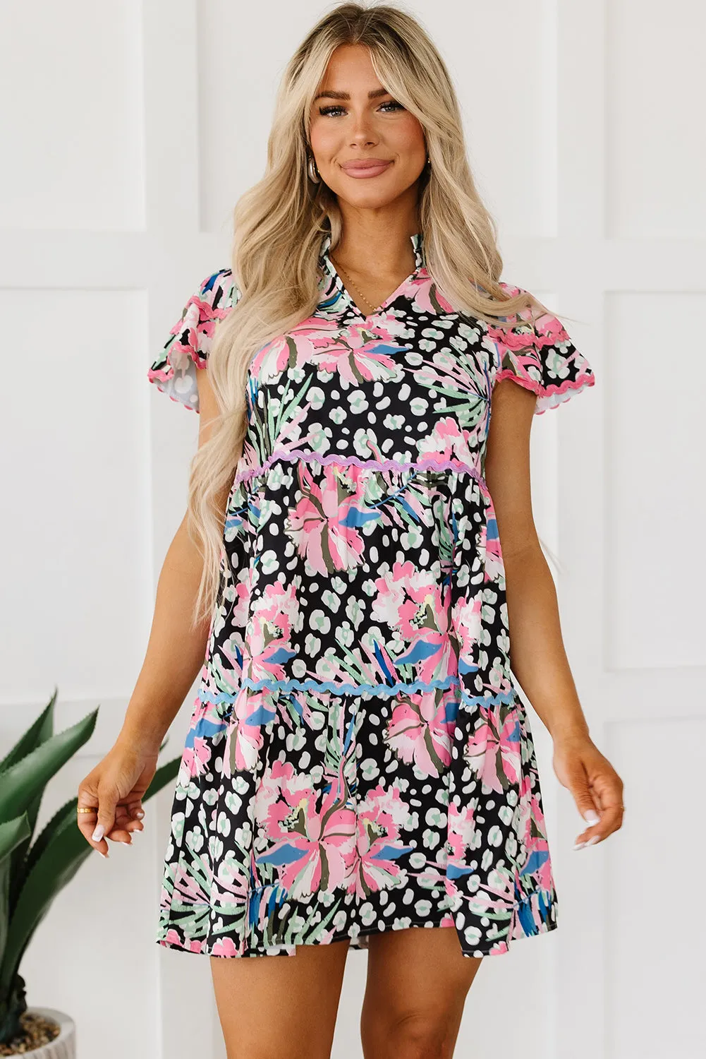 Floral Embellished Tiered Mini Dresses