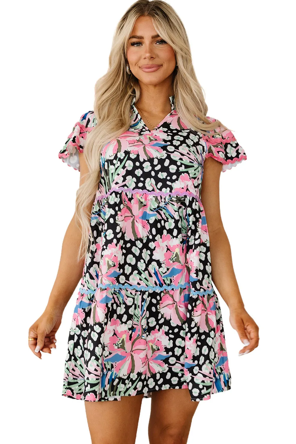 Floral Embellished Tiered Mini Dresses