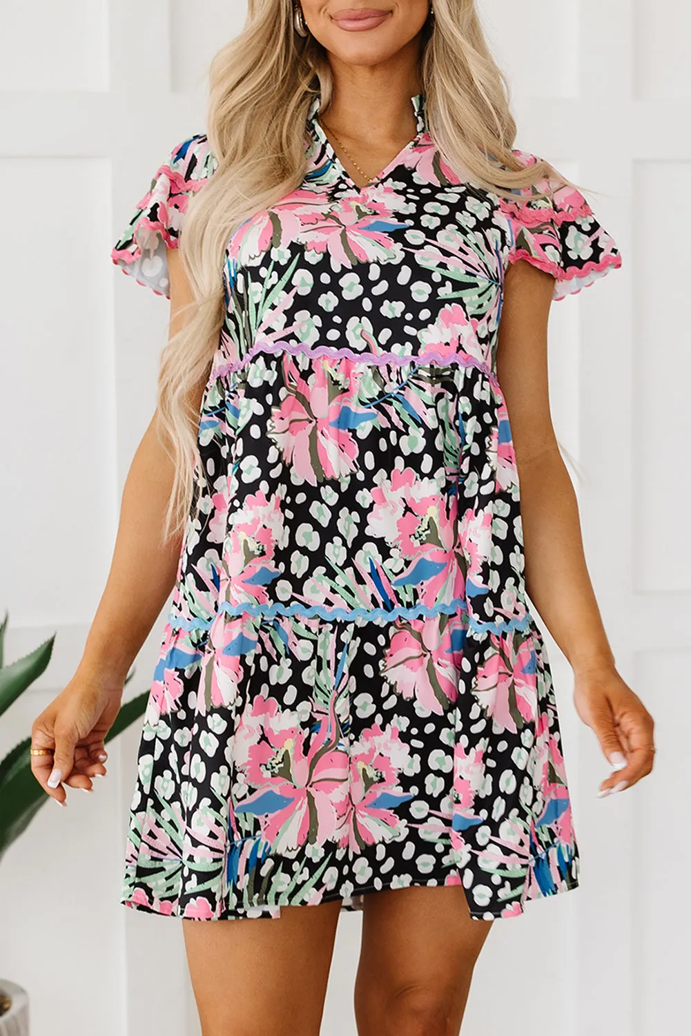 Floral Embellished Tiered Mini Dresses