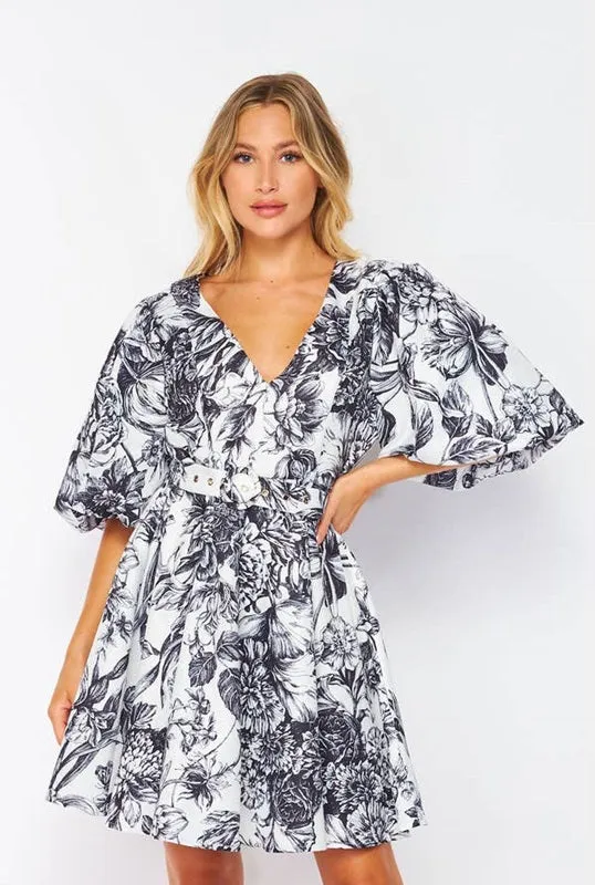 Floral Mini Dress - Black