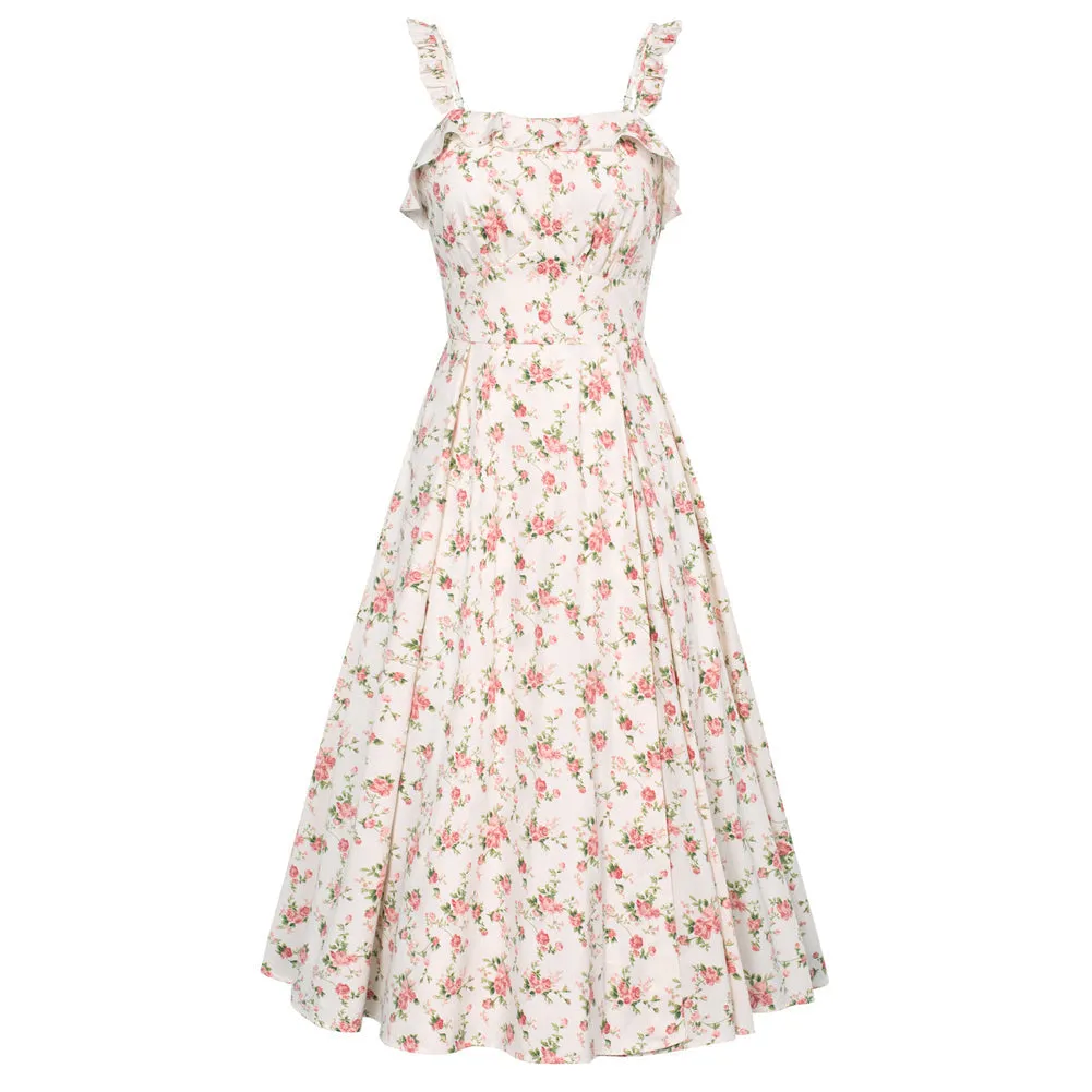 Floral Summer Dresses for Women Midi Sun Dresses Flowy Spaghetti Strap Dress with Pockets