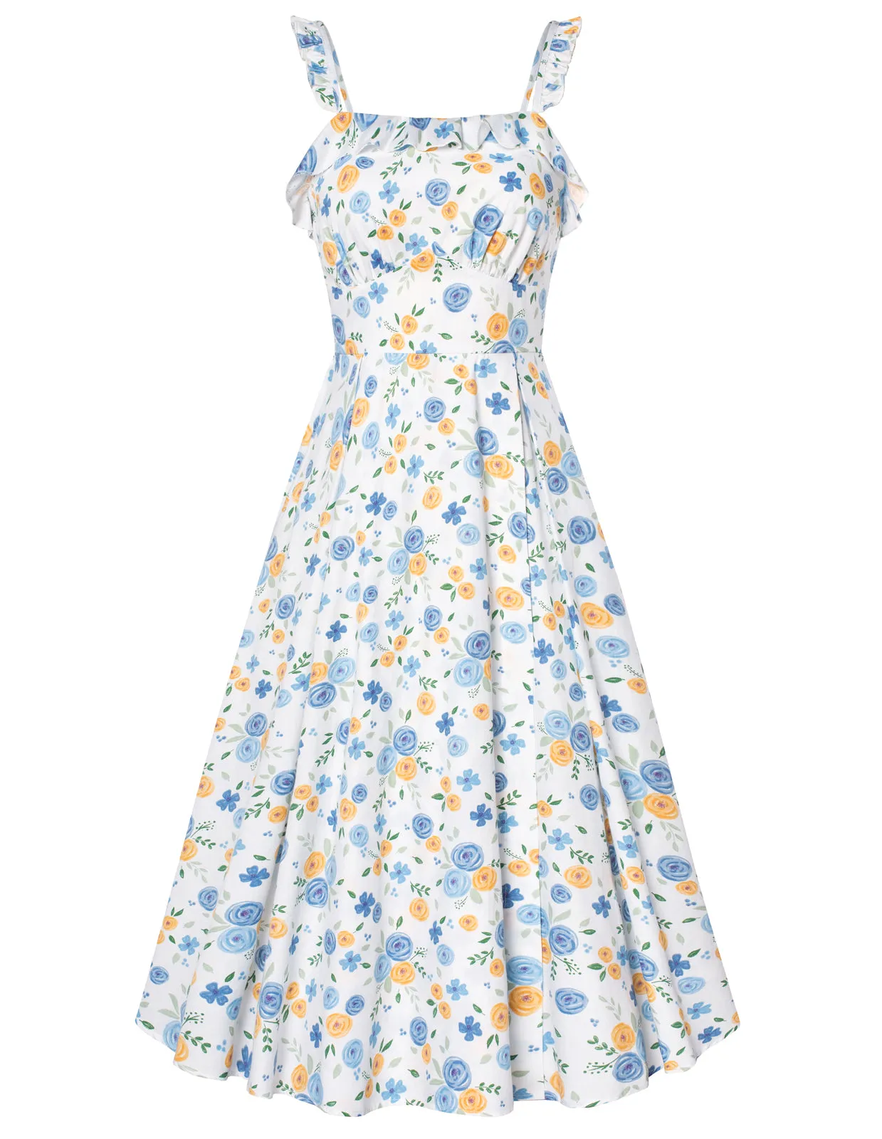 Floral Summer Dresses for Women Midi Sun Dresses Flowy Spaghetti Strap Dress with Pockets