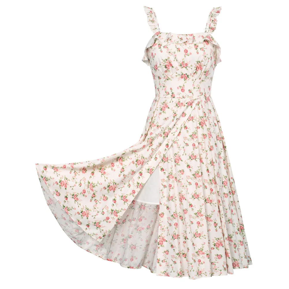 Floral Summer Dresses for Women Midi Sun Dresses Flowy Spaghetti Strap Dress with Pockets