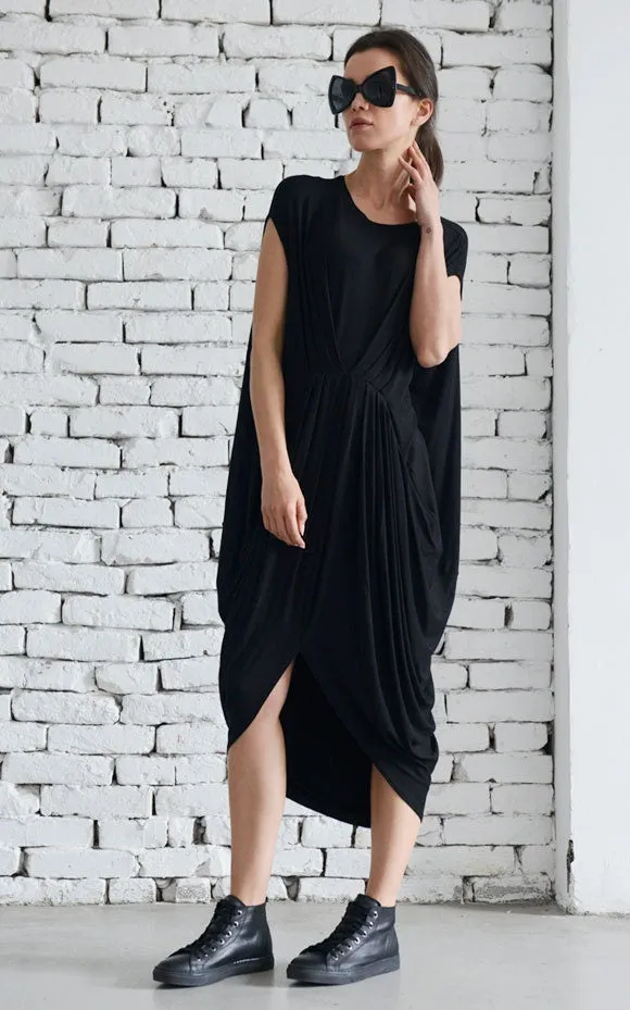 Front Draping Black Dress