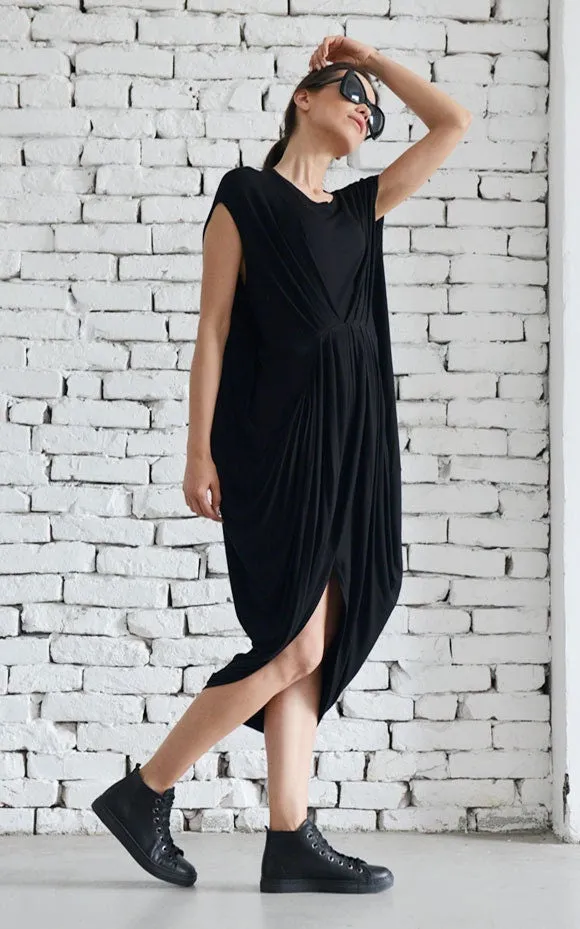 Front Draping Black Dress