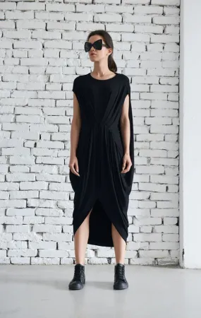 Front Draping Black Dress