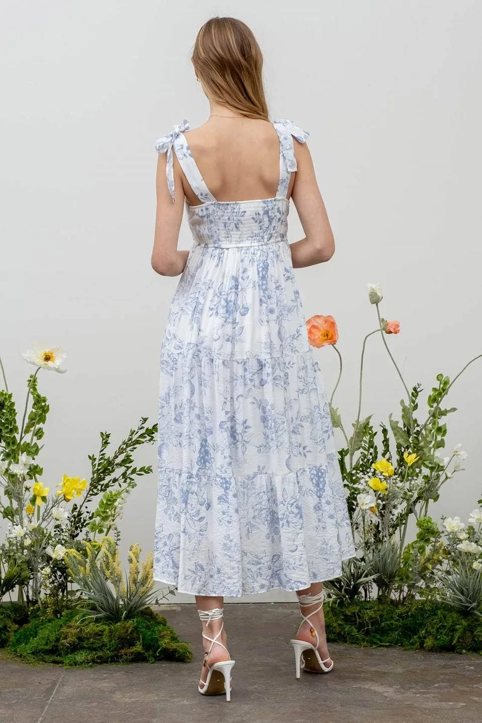 Fruit Blossom Tiered Midi Dress