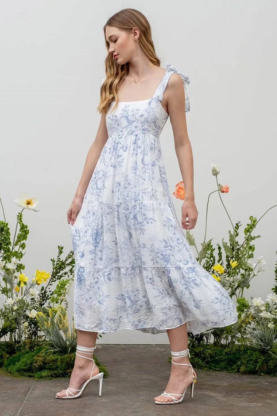 Fruit Blossom Tiered Midi Dress