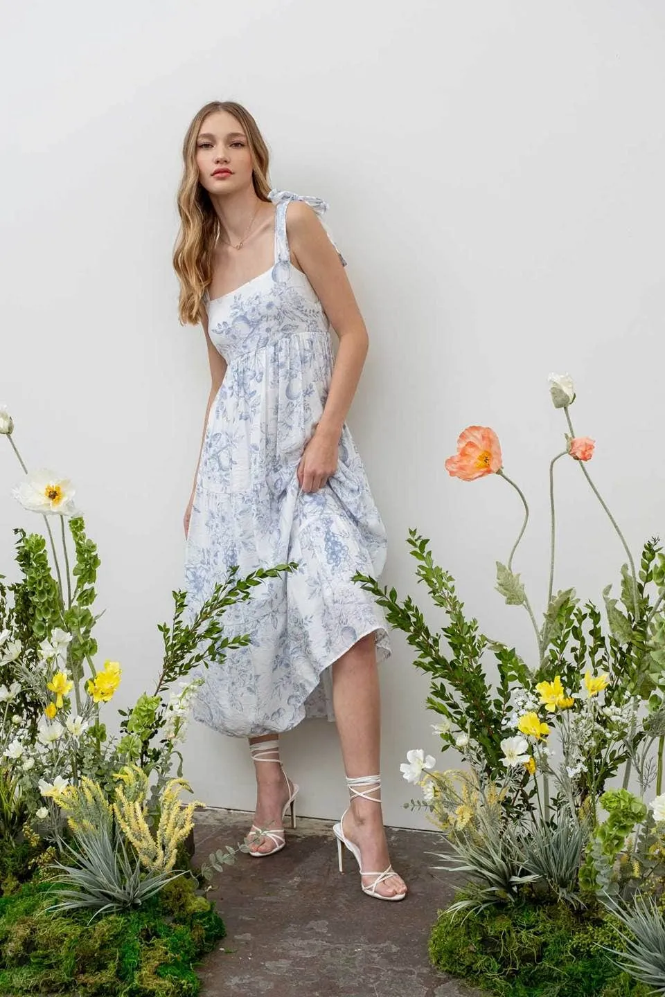 Fruit Blossom Tiered Midi Dress