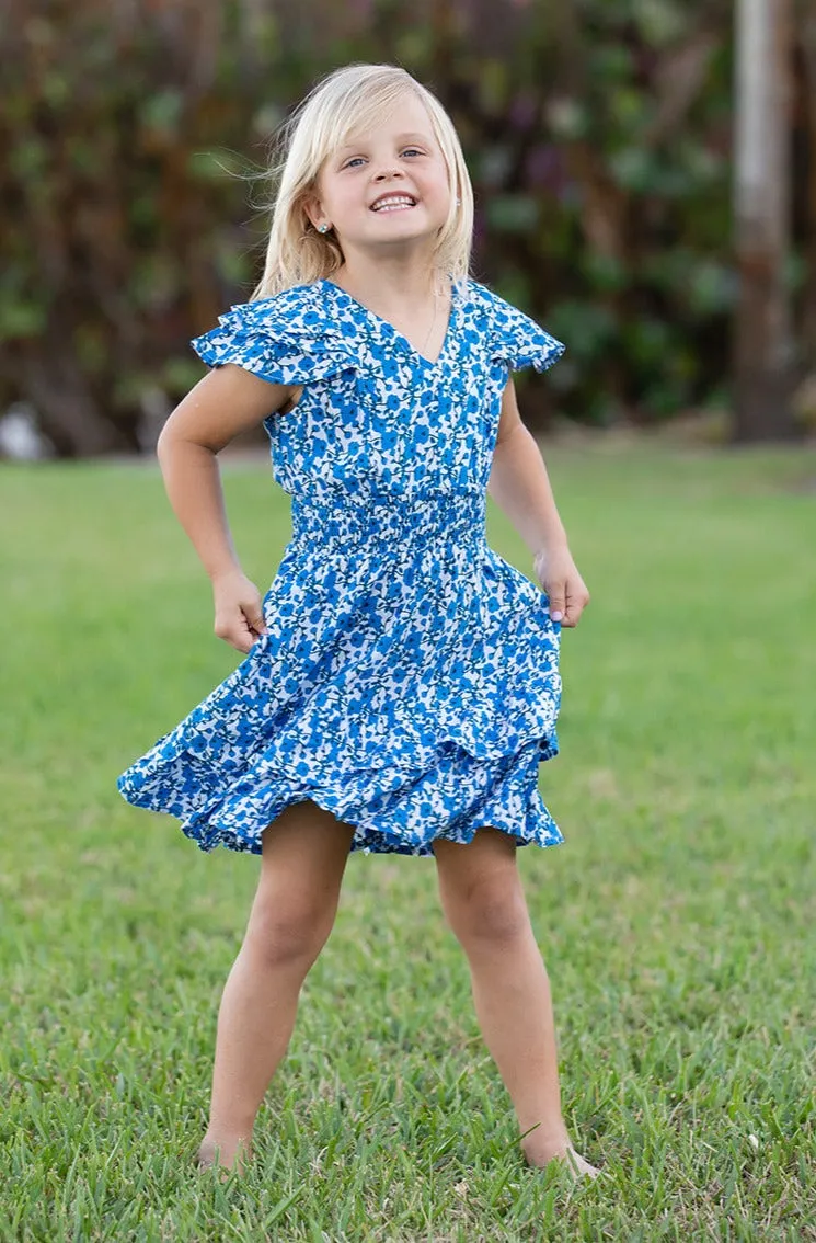 Girls Zoe Dress / Blue Poppy