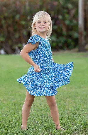 Girls Zoe Dress / Blue Poppy