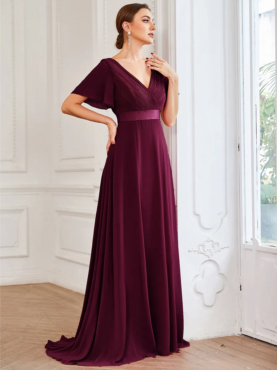 Glamorous Pretty Double V-Neck Ruffles Padded Wholesale Evening Dresses