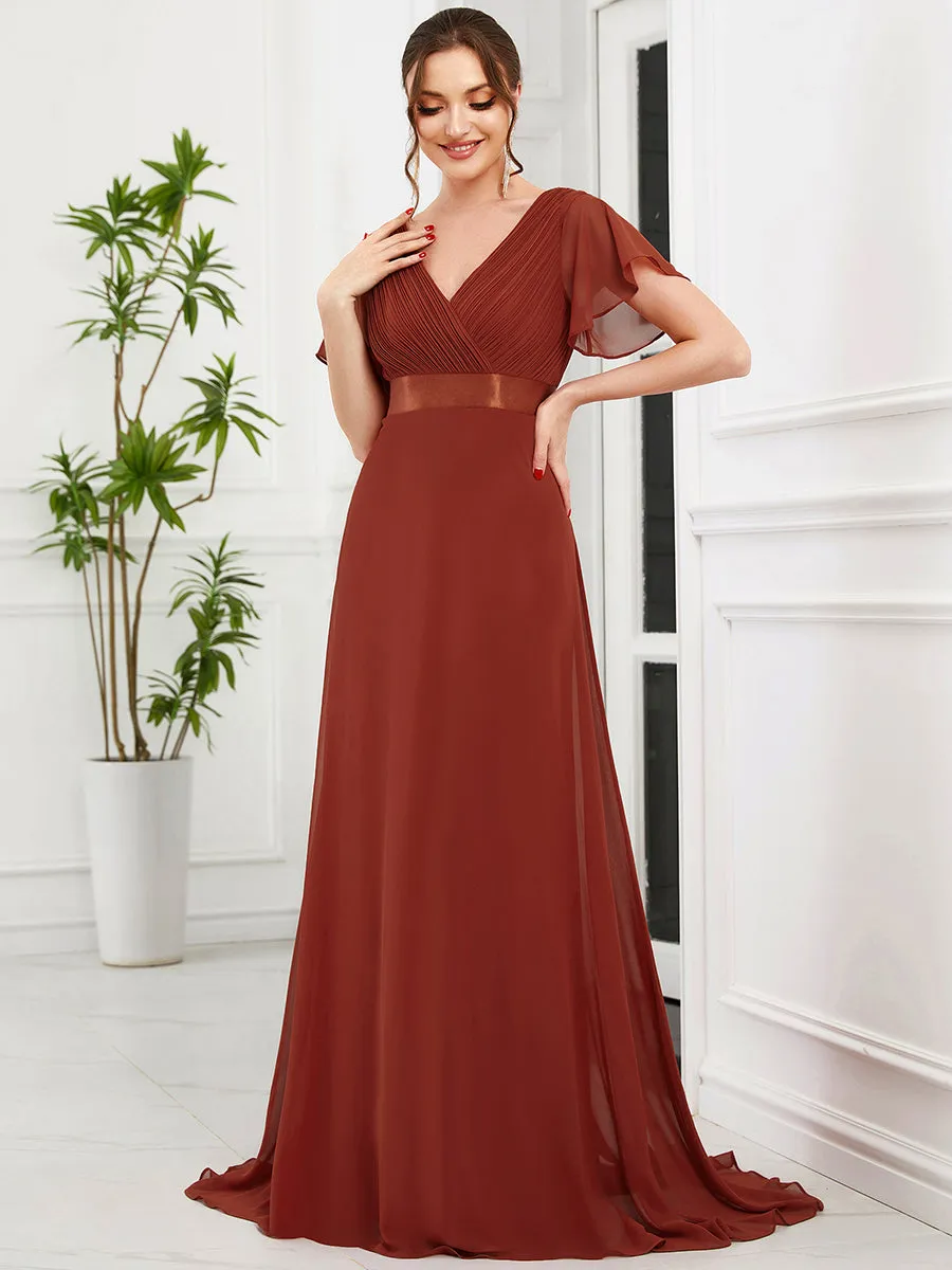 Glamorous Pretty Double V-Neck Ruffles Padded Wholesale Evening Dresses