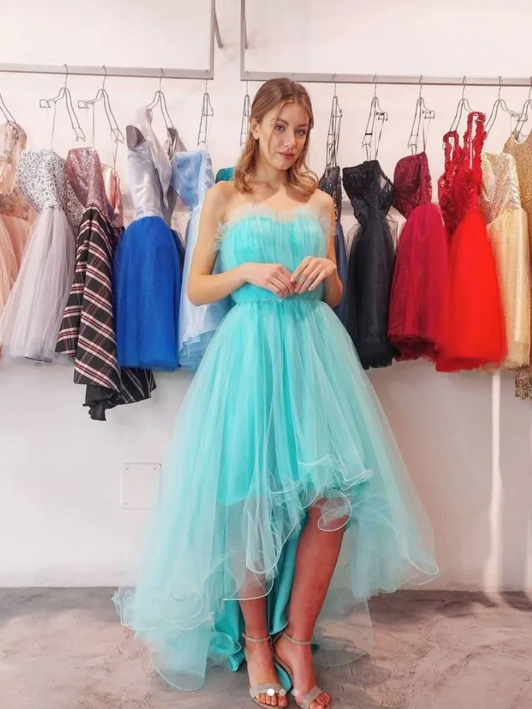 High-Low Tulle Long Prom Dresses,Evening Dresses,Winter Formal Dresses,BP636