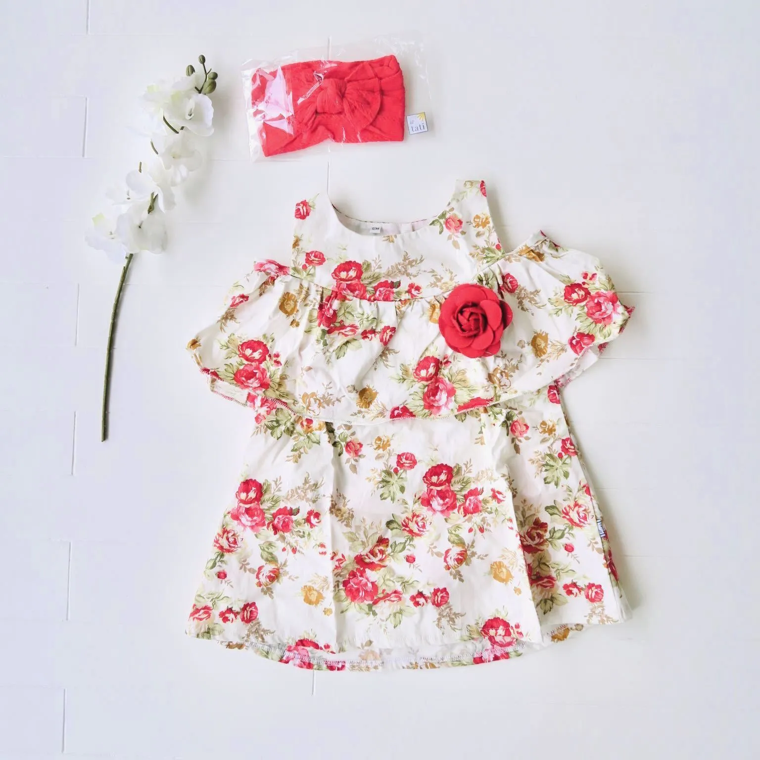 Hyacinth Dress in Red Flowers Print