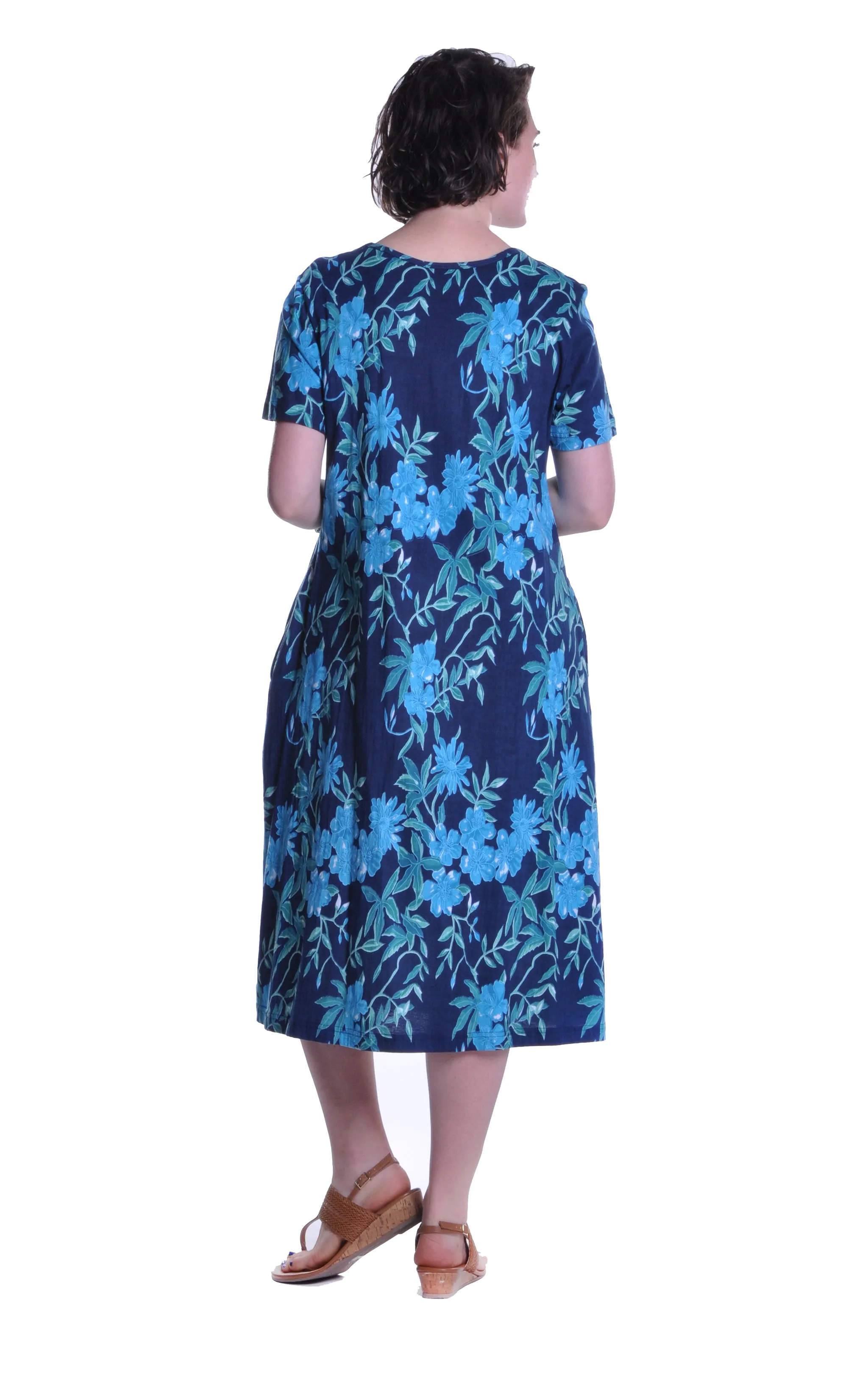 La Cera Navy Floral Print A-Line Dress