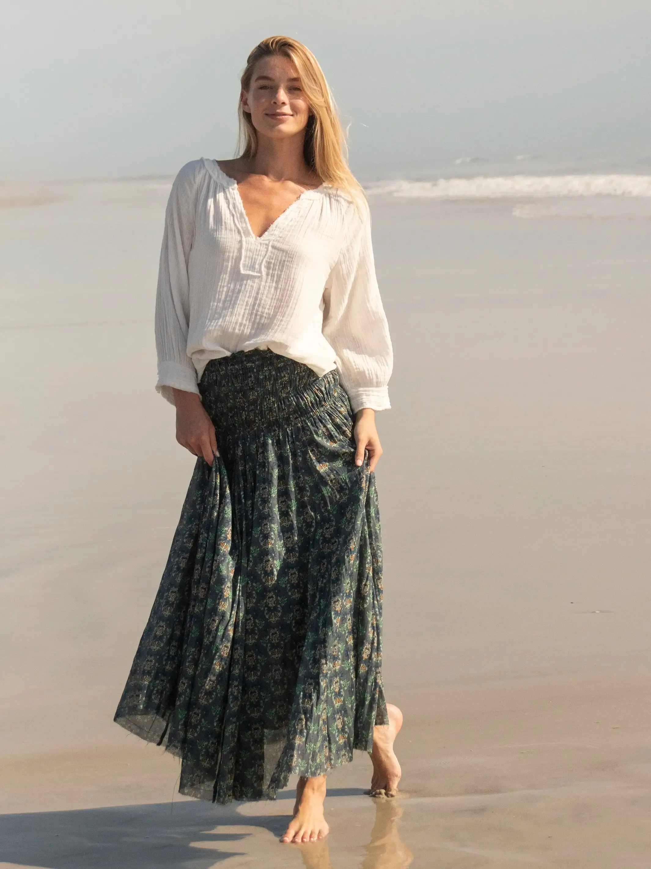 Laurel Convertible Maxi Skirt - Teal Floral Medallion