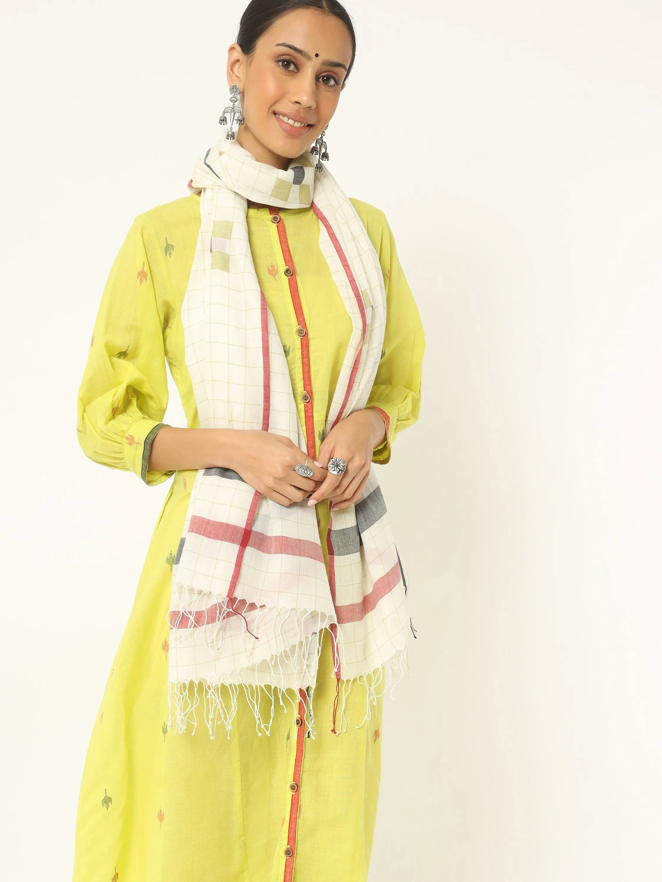 Lemon Yellow Muslin Jamdani Dress