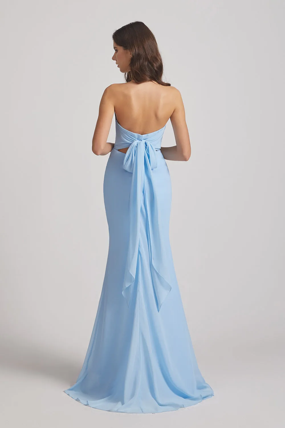 Light Blue Chiffon Strapless Sweetheart Bridesmaid Dresses (AF0020)