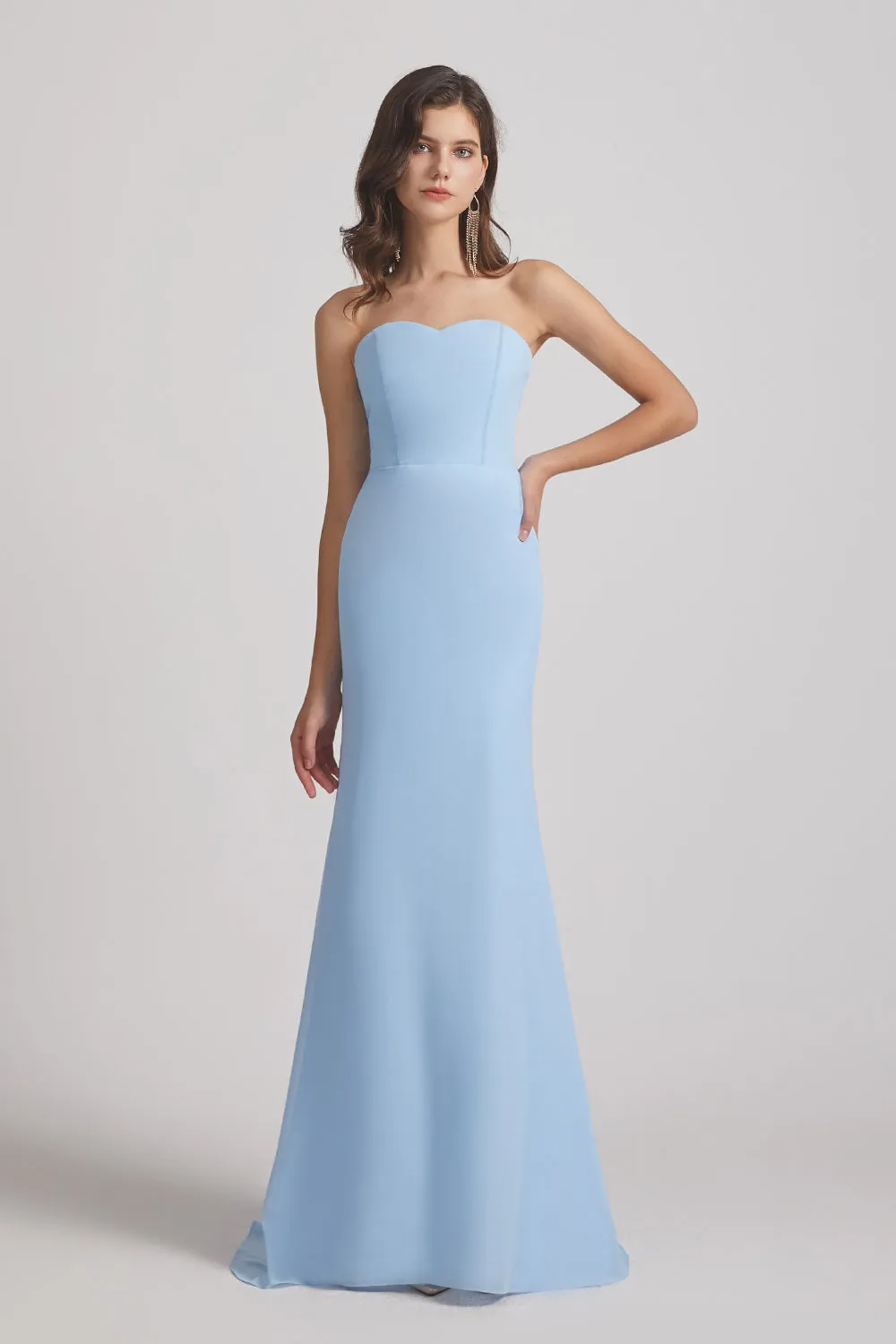 Light Blue Chiffon Strapless Sweetheart Bridesmaid Dresses (AF0020)