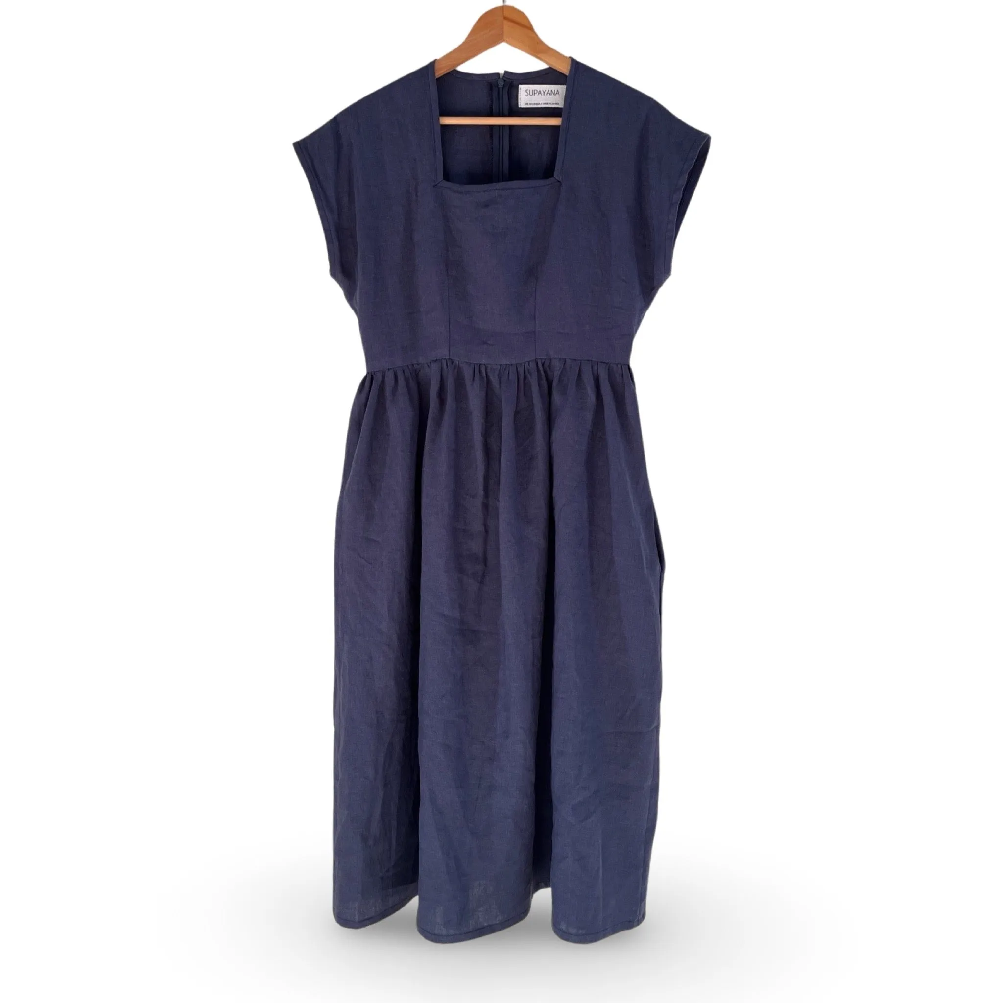 Linen midi dress- navy