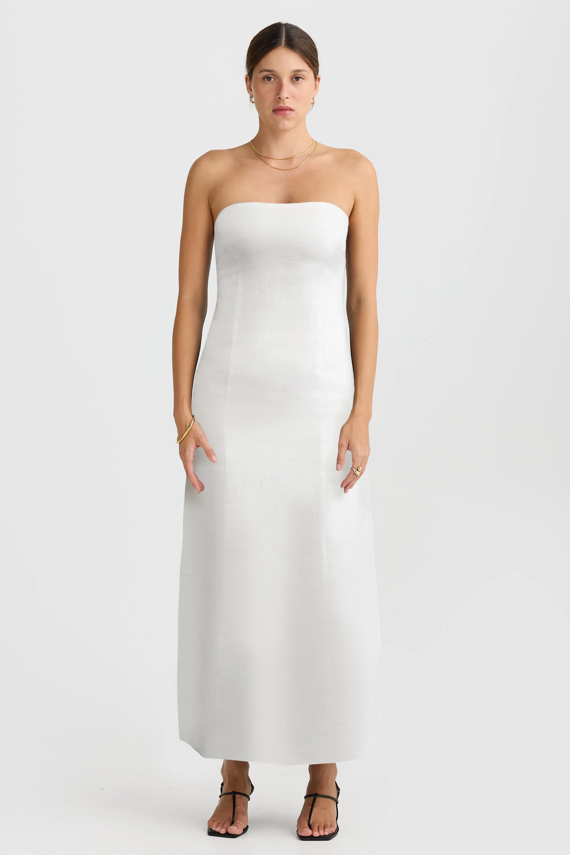 Lola Strapless Midi Dress White