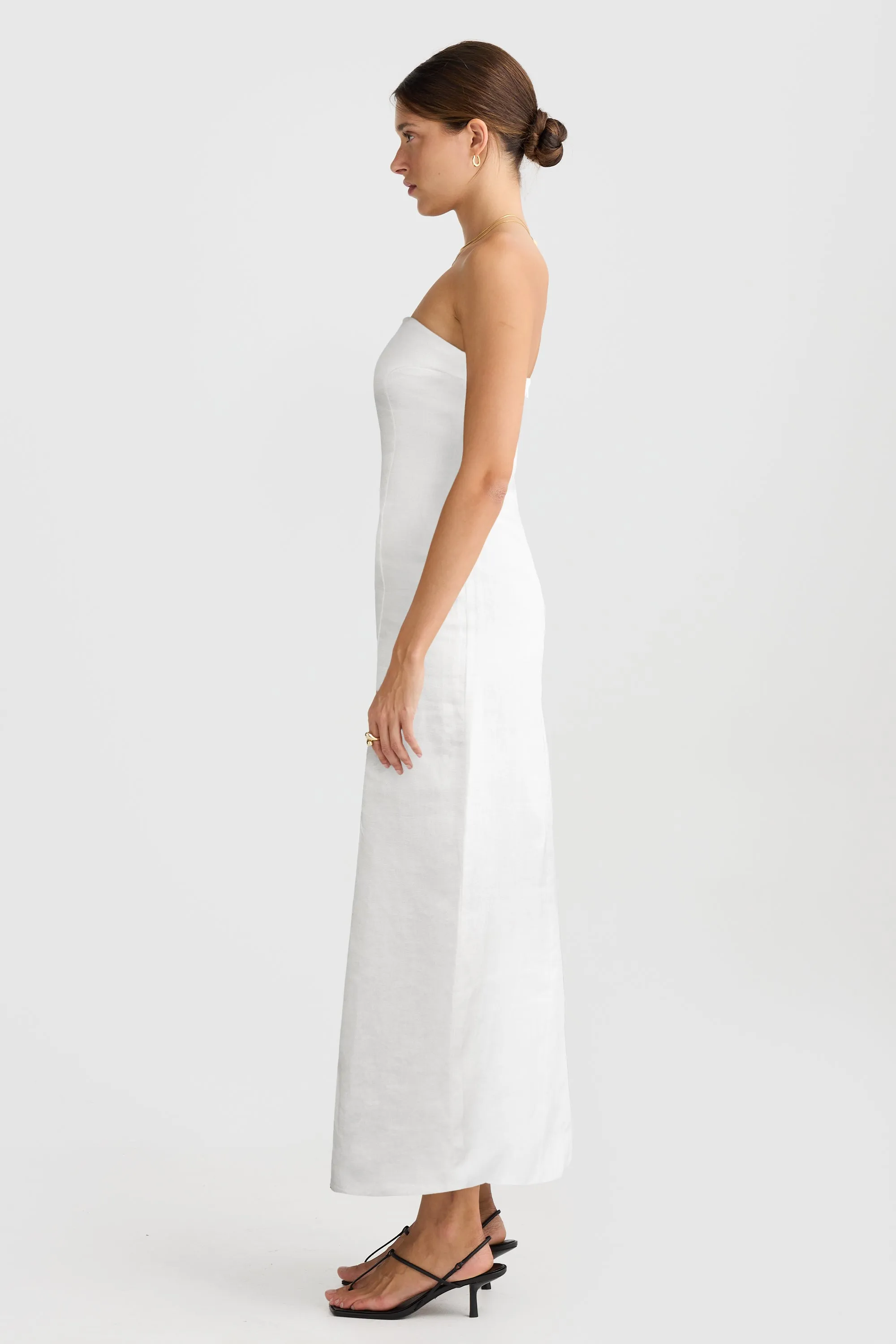 Lola Strapless Midi Dress White