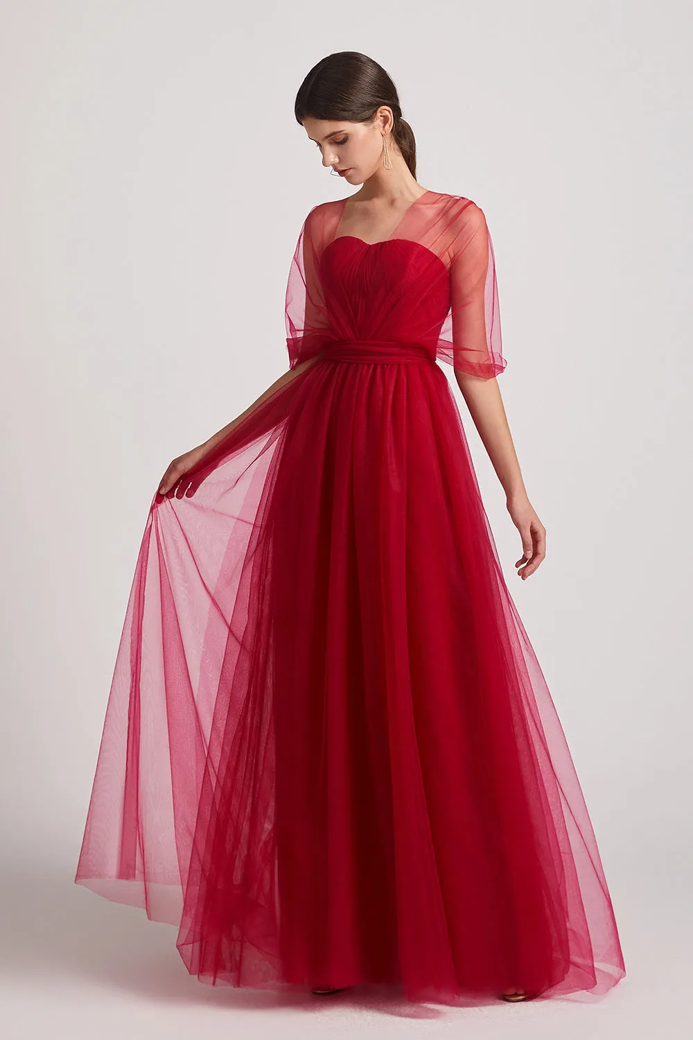 Long A-Line Tulle Convertible Sweetheart Bridesmaid Dresses (AF0157)