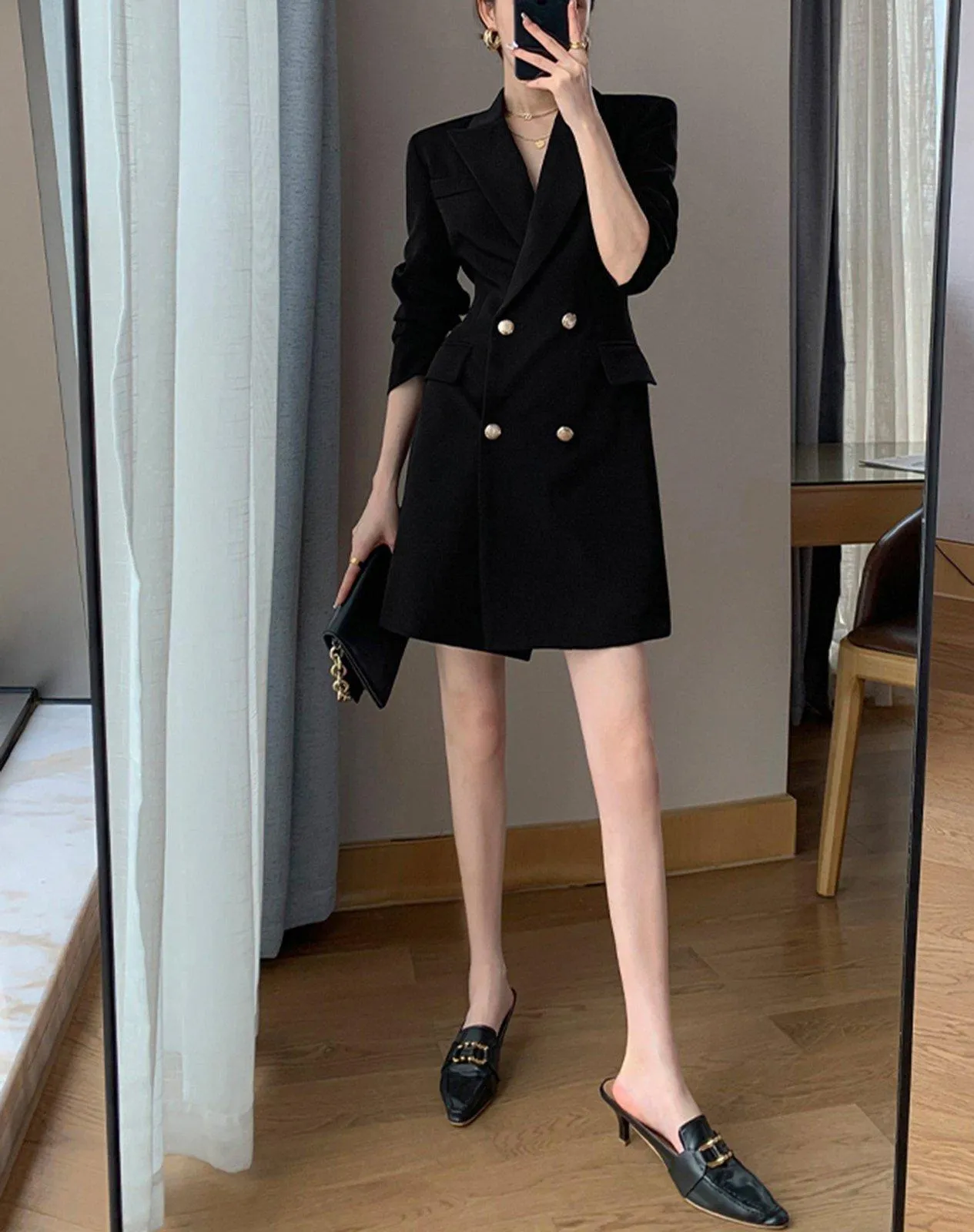 Long Sleeve Slim Fit Double Breasted Blazer Dress