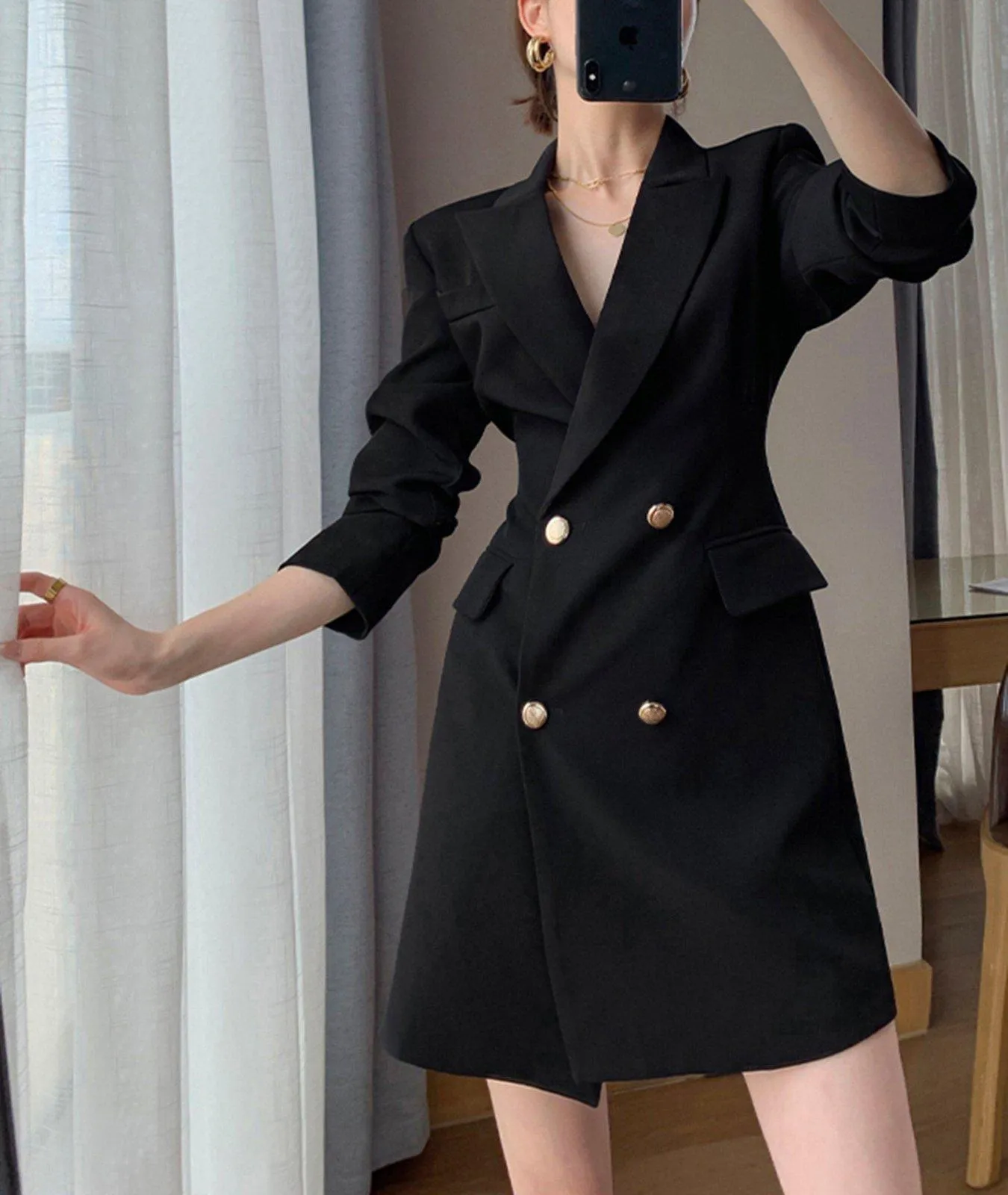 Long Sleeve Slim Fit Double Breasted Blazer Dress