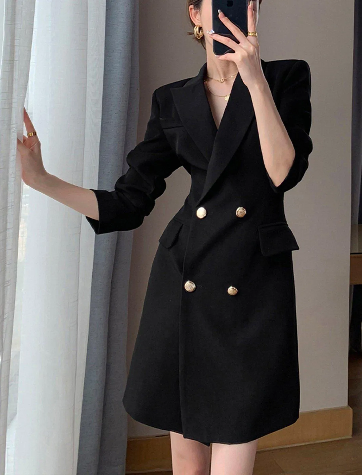 Long Sleeve Slim Fit Double Breasted Blazer Dress