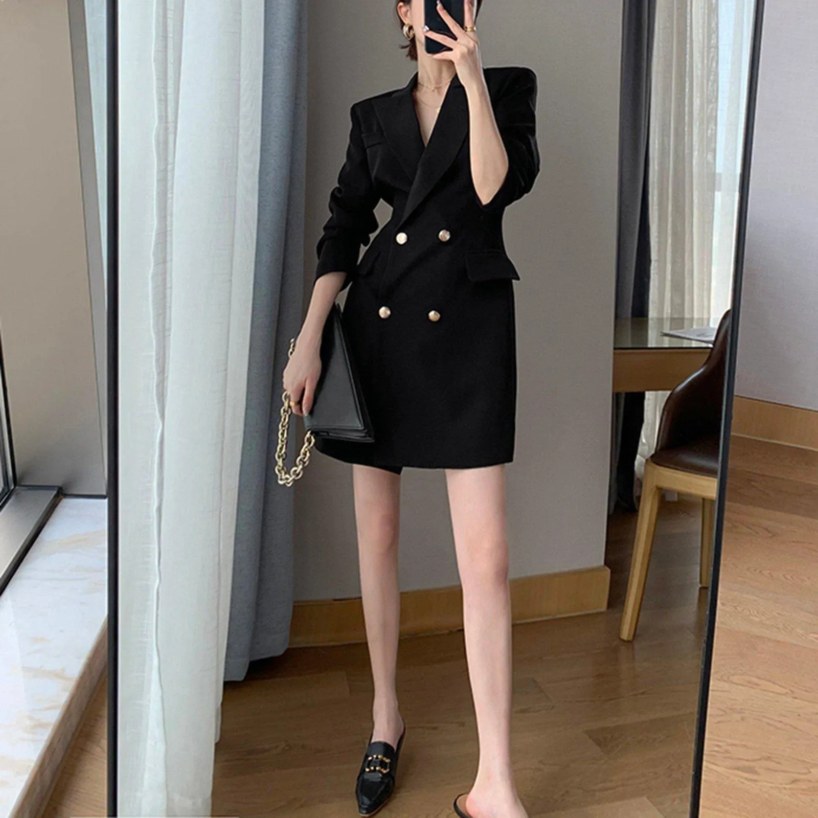 Long Sleeve Slim Fit Double Breasted Blazer Dress