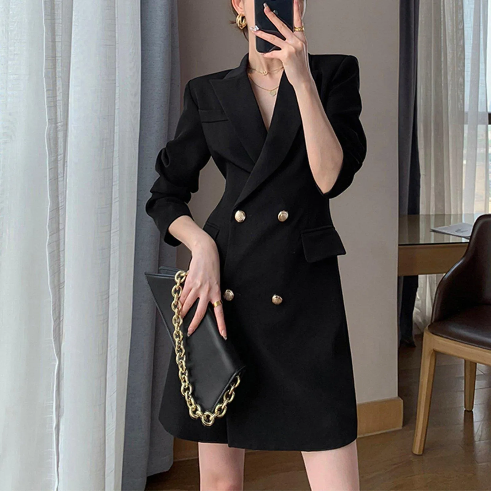 Long Sleeve Slim Fit Double Breasted Blazer Dress