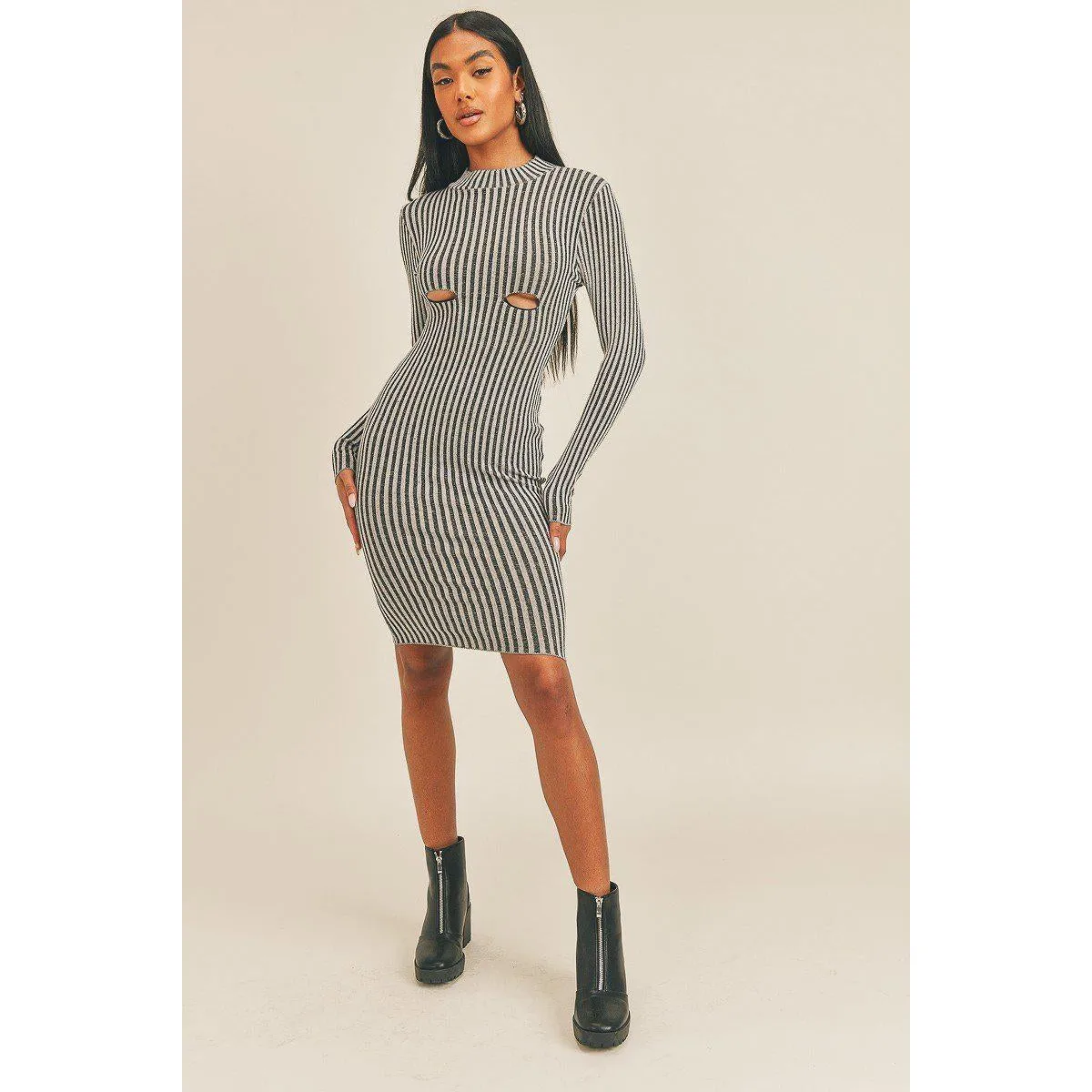 Long Sleeve Stripe Print Midi Dress