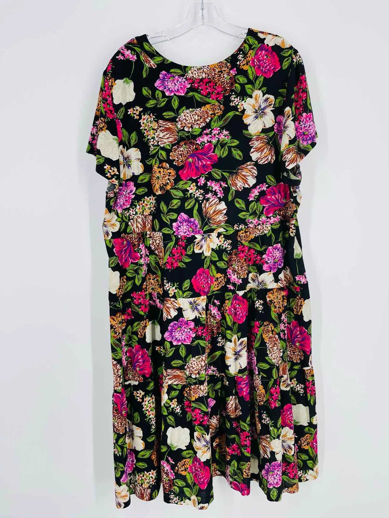 Maeve Size XL Black/Multi Floral Tiered Dresses Dress