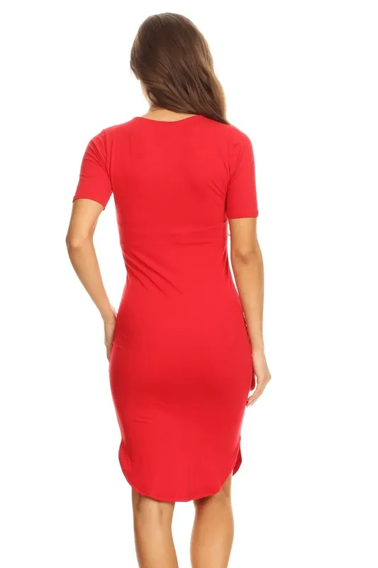 Midi Body Con Dress-Red